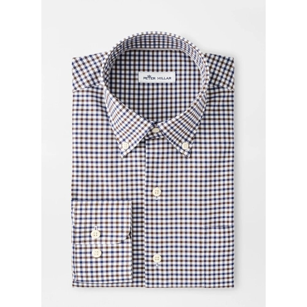 Peter Millar Sz XL Seaside‎ Finish Blue Pink Plaid Button Down Shirt UPF 50
